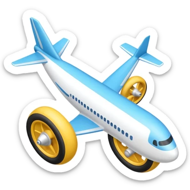 Isometric view of airplane landing gear in emoji style — one inflated, puffy wheel with a strut, soft 3D look, rounded shapes, clean and minimal design, cartoon-like, emoji aesthetic, white background sticker