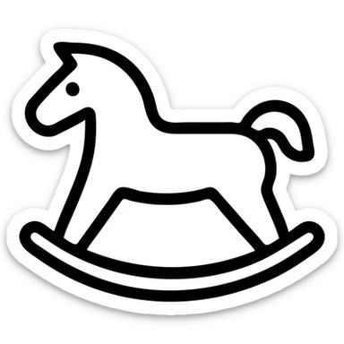 rocking horse, outlined icon style, black lines, no fill, modern look sticker