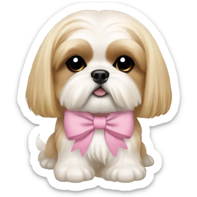 golden cream shih tzu white girl cute medium hair pink bow sticker