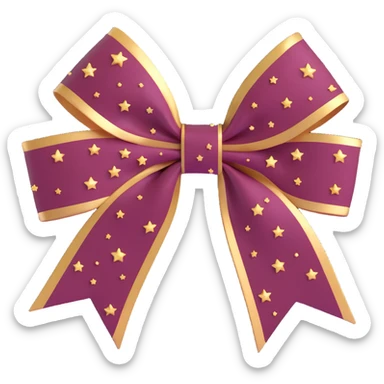 sparkly burgundy bow with gold outline, extra glitter, and small stars sticker