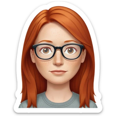 middle age Red head with freckles long straight hair pale skin wearing glasses sticker