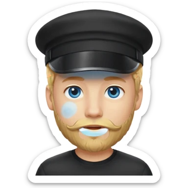 Ragazzo biondo con occhi azzurri e con barbetta bionda e cappello nero con visiera sticker