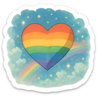 pride heart, gentle shading, magical atmosphere, rainbow colors, ghibli style sticker