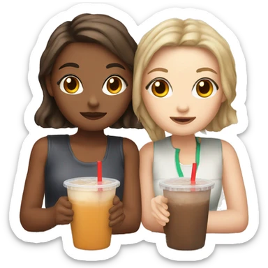 Two white girls with brown hair drinking boba tea sticker