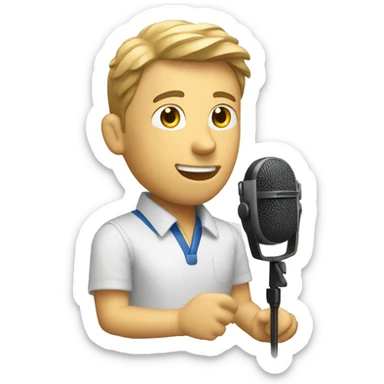 Man volunteer in radio with microphone sticker