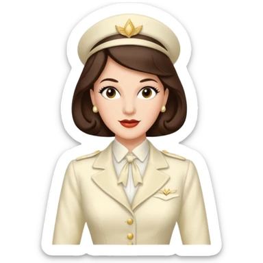 Maxene Andrews from The Andrews Sisters with long dark brown hair, ivory outfit sticker