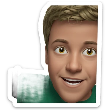 smiling boy in green shirt sticker