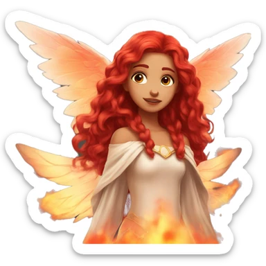 big wings, fire, Beautiful, fairy, red, long hair sticker