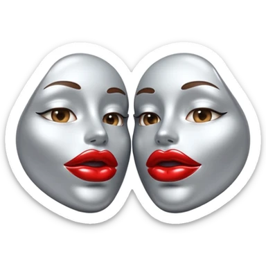 A seductive pair of slightly parted lips emoji made of liquid silver chrome, smooth glossy metallic surface, soft sensual curves, subtle reflections, luxury sexy aesthetic, minimal iOS emoji style, centered composition, clean white background, soft studio lighting, no text sticker