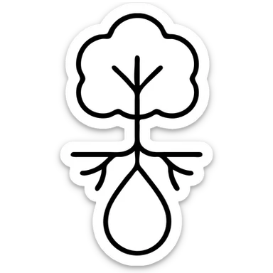 Tree with roots connecting to a water droplet, symbolizing environmental care and commitment sticker
