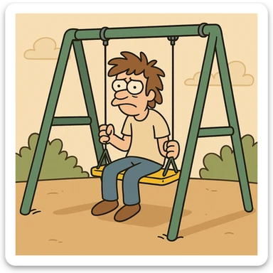 cartoon playground swing-set with a green frame and one yellow seat, simple and playful sticker