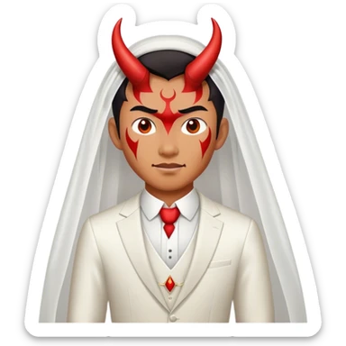 an asian male bride with the face of devil in wedding dress sticker