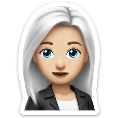 Slavic woman with blue eyes, eyes look up, fair skin, straight gradient medium length hair, eyes makeup, dressed in white T-shirt and office black jacket, one side of hair is tucked behind the ear. sticker