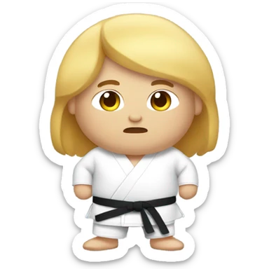 Fat boy with long hair in a karate gee sticker
