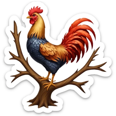 Rooster standing on tree sticker