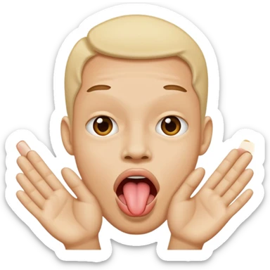 Una cara sacando la lengua y dos manos yendo a afuera  sticker