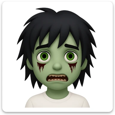 zombie boy with emo hair and white shirt, emoji style, green eyes sticker