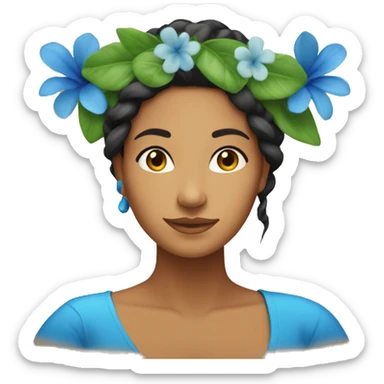 tahitian woman with one blue flower in hair sticker