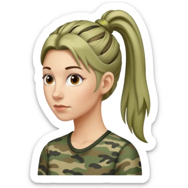 Long Skinny face white woman in camo hair in pony sticker