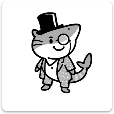 Add a monocle to the shark with a top hat, keeping the doodle style look. sticker