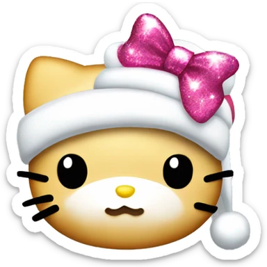 Hello kitty head wearing a Santa hat with a glittery pink bow sticker