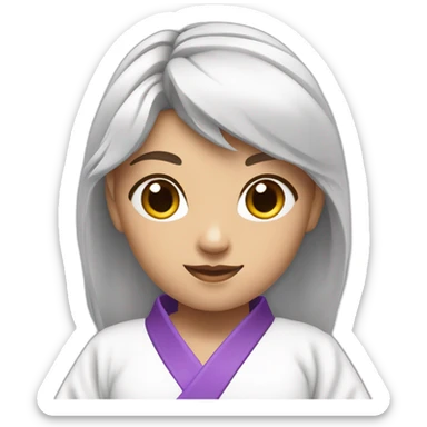 Girl with white martial arts tunic and purple martial arts belt sticker
