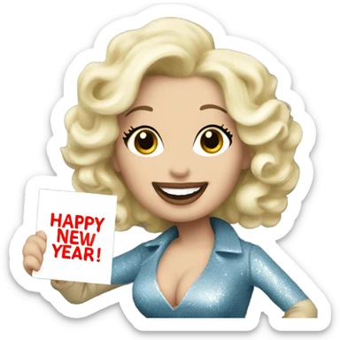 Dolly Parton holding happy new year sign  sticker