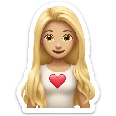 Girl blonde long hair with hands mae heart sticker