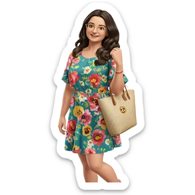 smiling girl in floral dress sticker