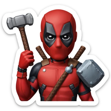 Deadpool holding thors hammer sticker