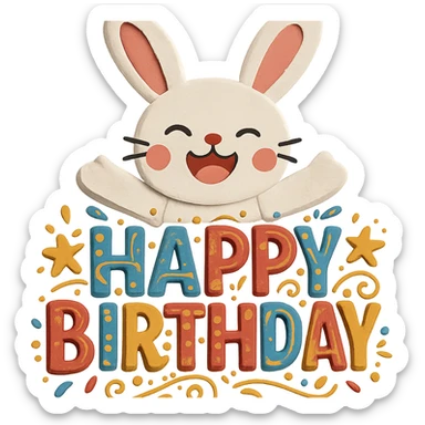 Make the 'Happy Birthday' wording more visually attractive and decorated, while keeping all other design elements unchanged sticker