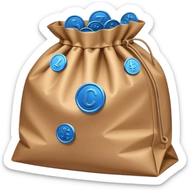 brown bag of blue coins sticker