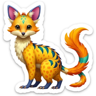 Feral Rare Fantasy vibrant colorful tropical Vernid-Trico-species by LiLaiRa, random markings, tufted tail, tufted ears, full body sticker