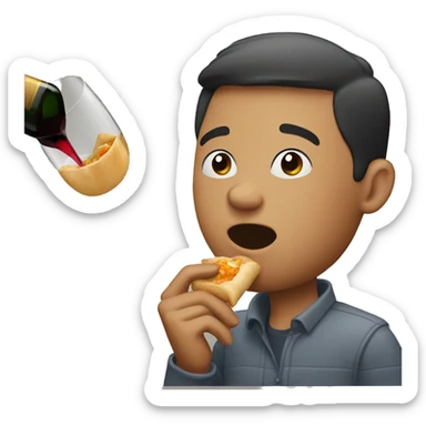 guy drinking wine eating egg roll sticker