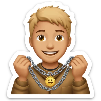 A relieved person breaking chains with a coin emoji sticker
