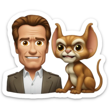 arnold schwarzenegger with a gremlins sticker