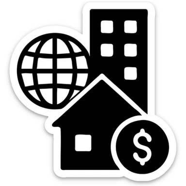 ícono de real estate que refleje a nuestro cliente ideal: Inversionistas globales Que buscan oportunidades rentables en desarrollos de lujo, propiedades con retorno inmediato o gestión profesional de renta. sticker