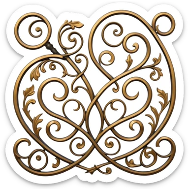 Forged metal icon, intricate wrought iron bas-relief with delicate patterns, swirling shapes, textured metal surface, blacksmithing tools nearby, minimalistic style, clean lines, transparent background. sticker