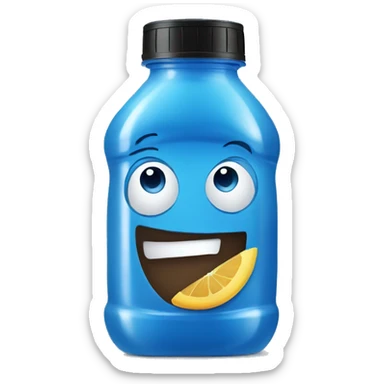 blue healthy juice in plastic bottle with black lid sticker