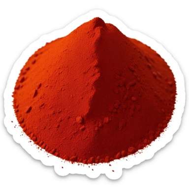small pile of chili powder, vivid red, finely ground, uneven and grainy, dry matte, some specks at the base, intense color, 3D-rendered, minimal, no faces, transparent background sticker