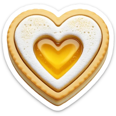 Realistic shortbread cookie in the shape of a heart with color of lemon jelly middle filling and sprinkled powder sugar on top. sticker