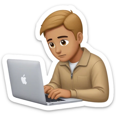 man working on his macbook laptop looking down sticker