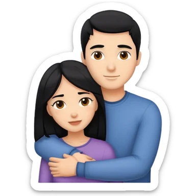 Couple hugging black hair sticker