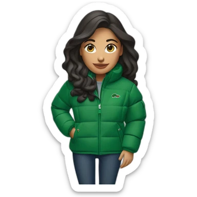 latina woman using Lacoste puffer jacket sticker
