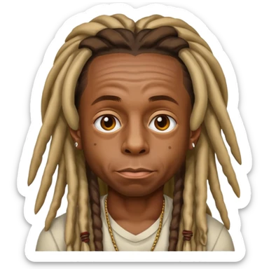 Create an iOS-style emoji of Lil Wayne. Neutral facial expression, front-facing head only. Dreadlocks. Clean Apple emoji style, smooth shading, simple shapes, plain background. sticker