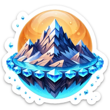 planet, surface covered in glowing crystals and mountain  sticker