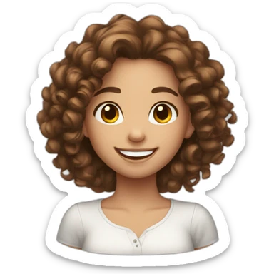 a happy girl with curly brown hair, brown eyes sticker