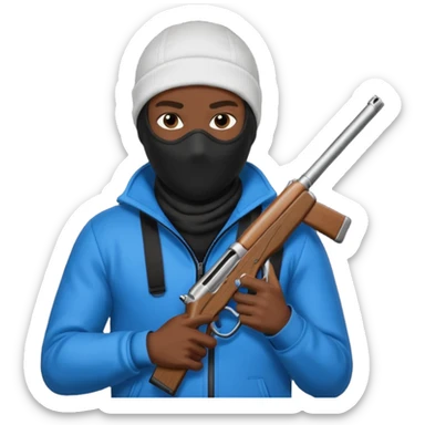 black guy ski mask with gun sticker