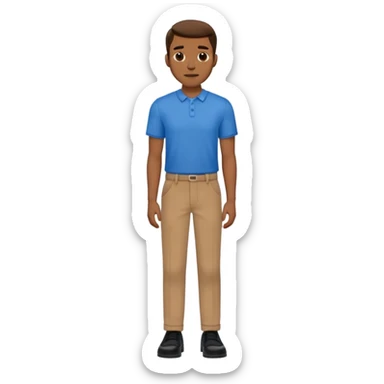 A man in a blue shirt, brown pants, and black shoes. sticker