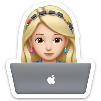 Laptop wearing clips in her hair sticker